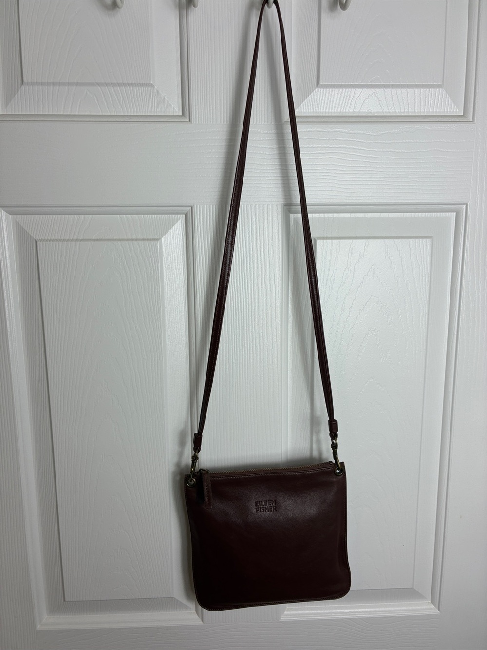 Eileen Fisher Brown/ Oxblood Leather Messenger Crossbody - Picture 2 of 12